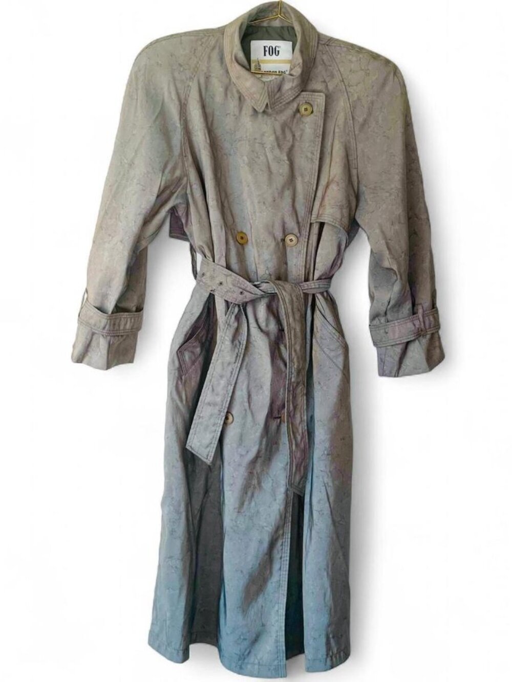 Vintage London Fog Marble Print Trench Coat – 80s Belted Double Breasted Classic